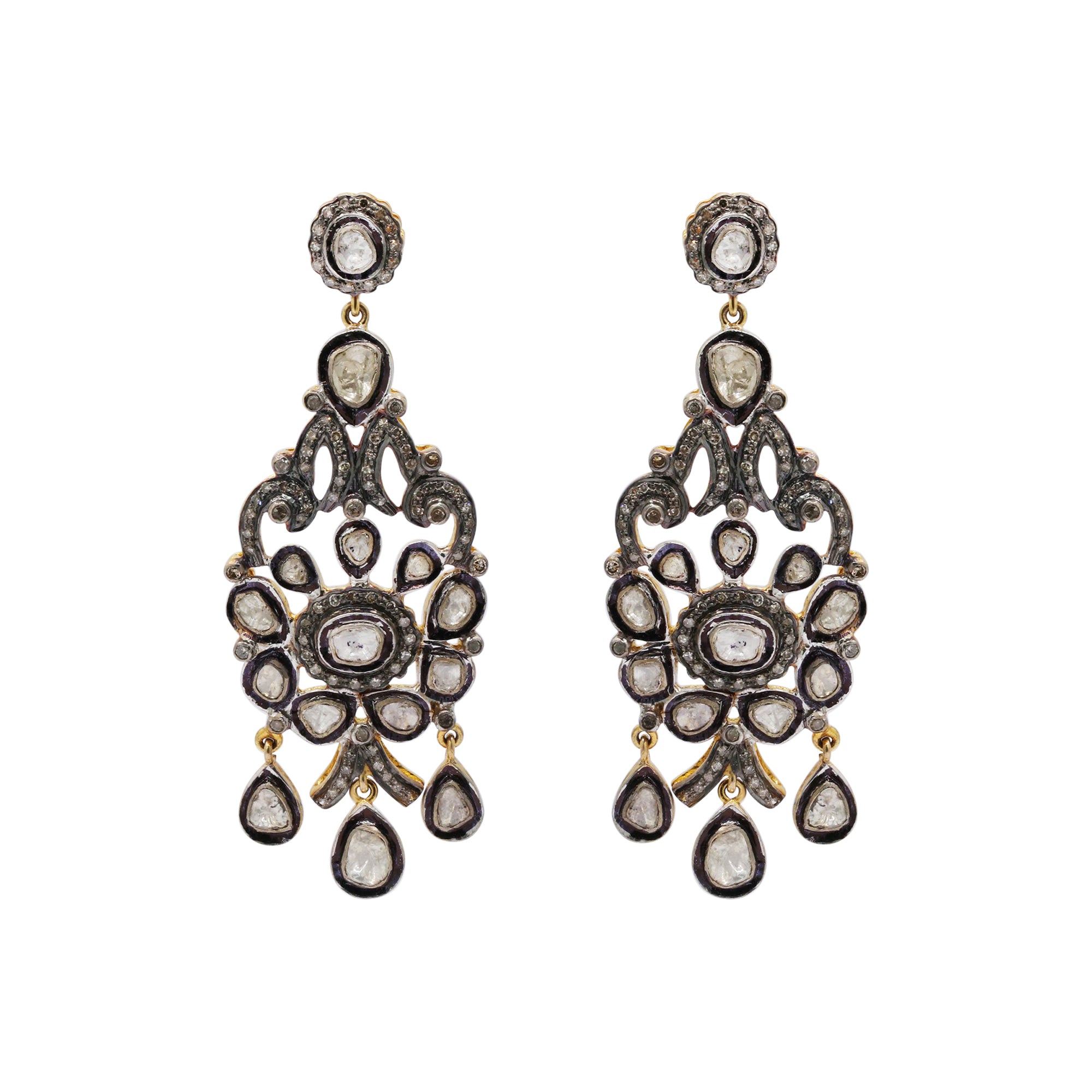 Designer Polki Diamond 925 Sterling Silver Gold Plated Dangle Earring