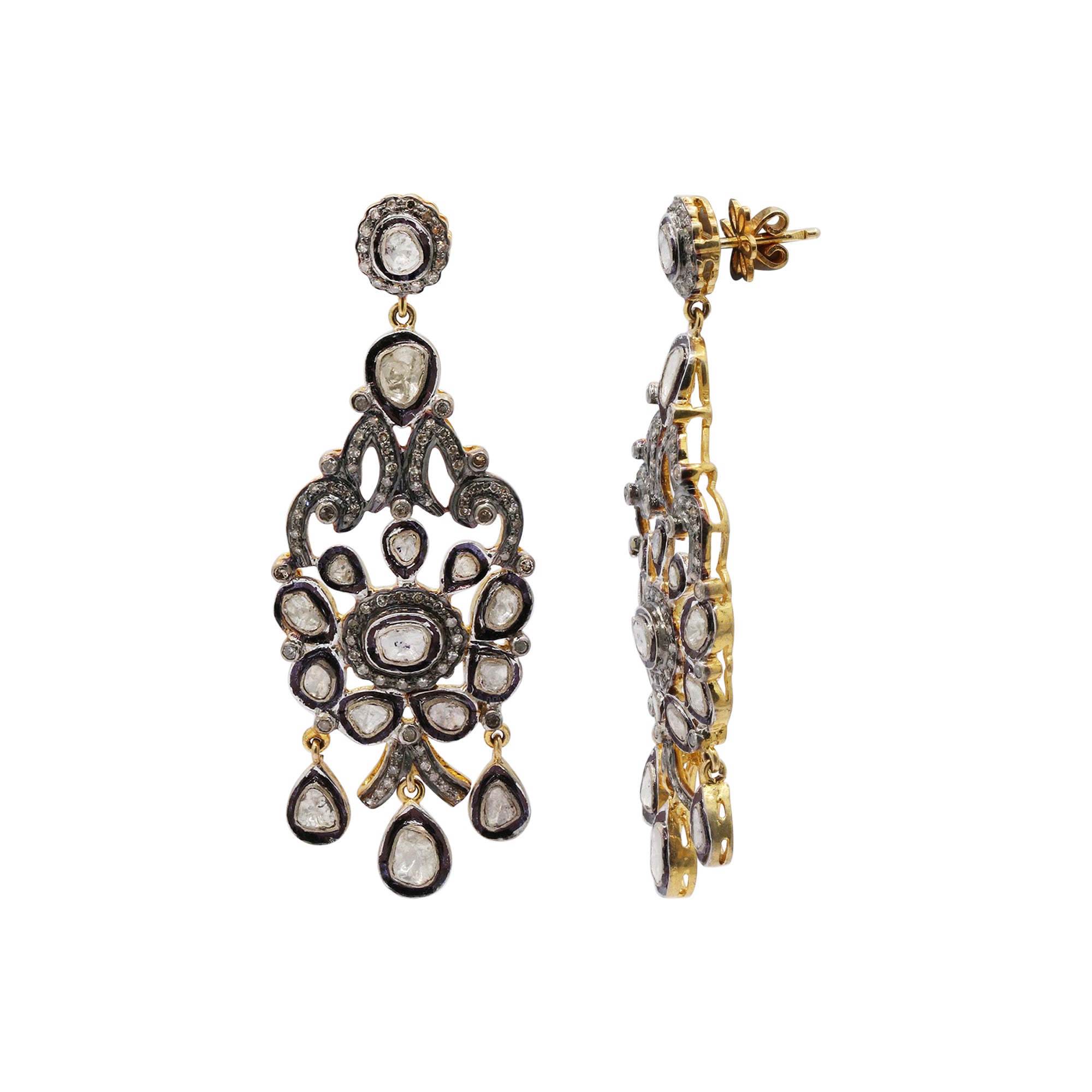 Designer Polki Diamond 925 Sterling Silver Gold Plated Dangle Earring