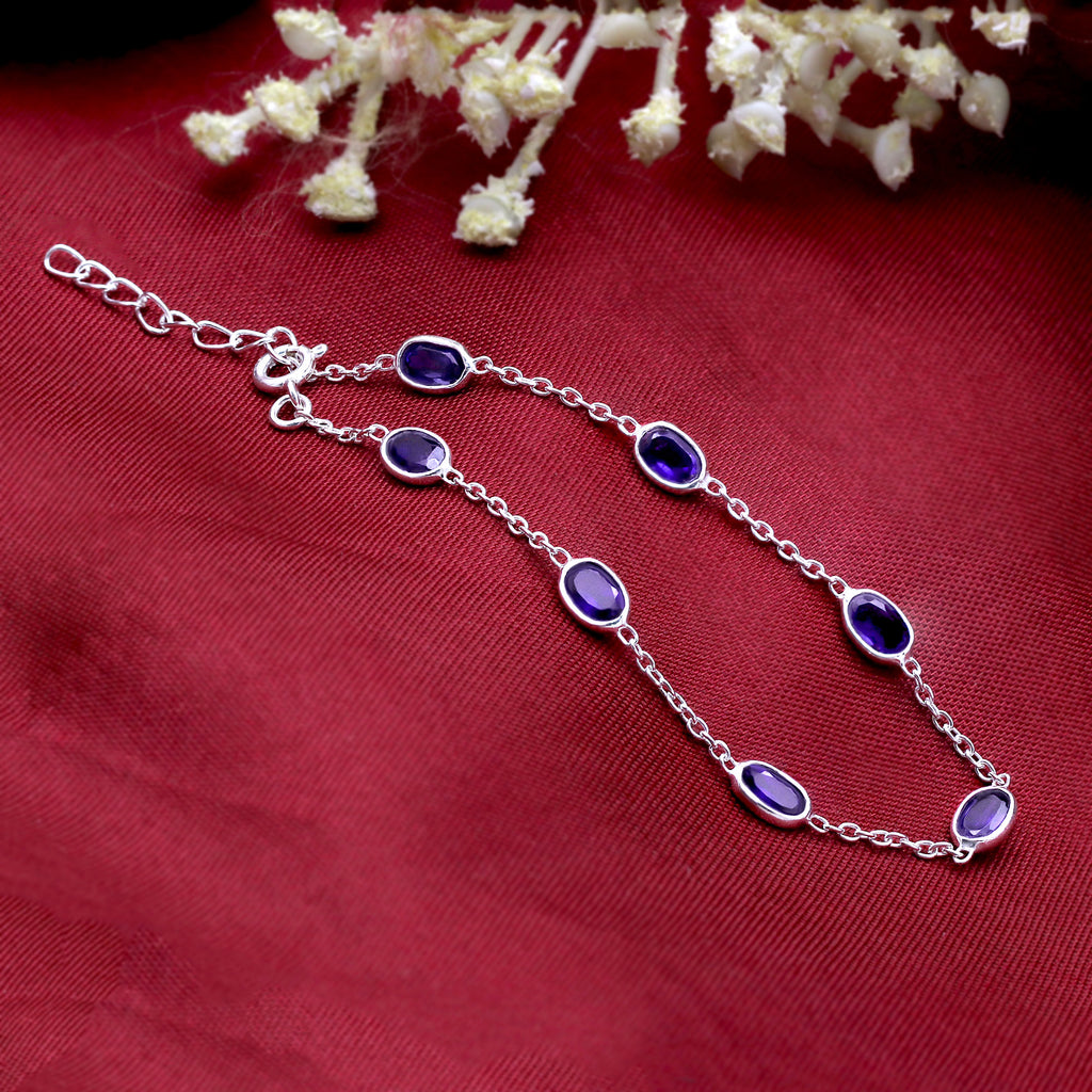 Natural Amethyst Silver Bracelet | Minimal Gemstone Chain Bracelet | February Birthstone Jewelry.