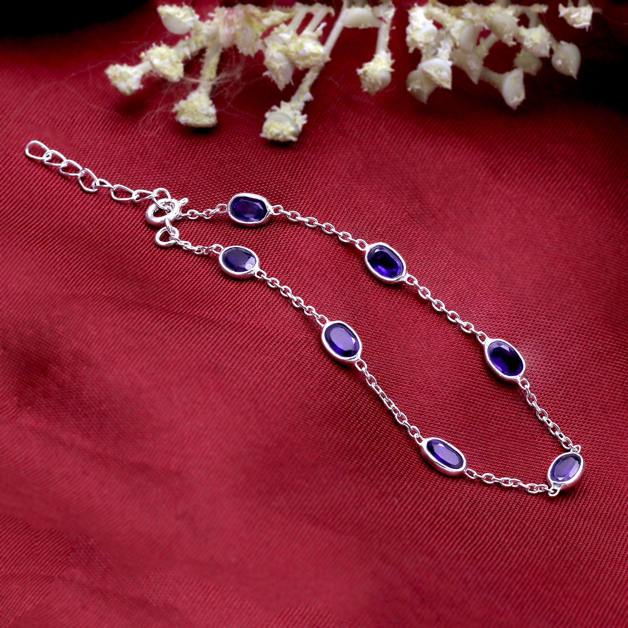 Natural Amethyst Silver Bracelet | Minimal Gemstone Chain Bracelet | February Birthstone Jewelry.
