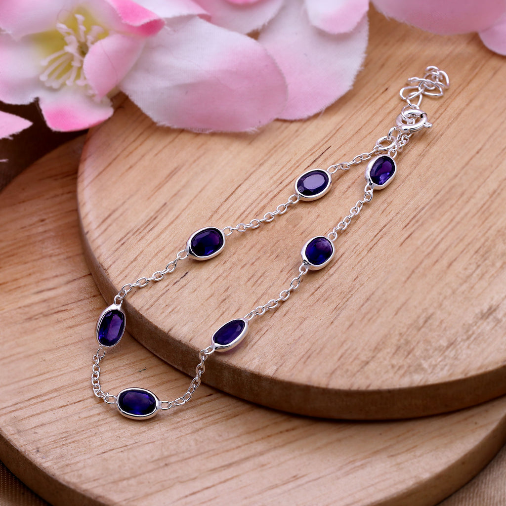 Natural Amethyst Silver Bracelet | Minimal Gemstone Chain Bracelet | February Birthstone Jewelry.