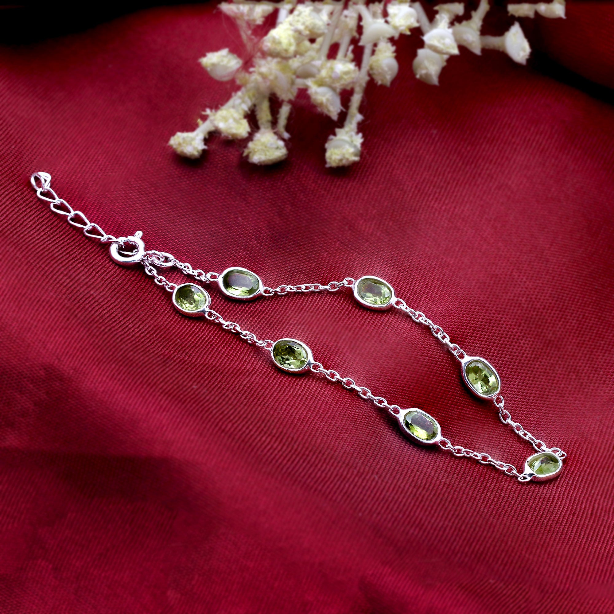 Handmade Natural Peridot Silver Bracelet | Minimal Dainty Gemstone Chain Wrist Bracelet.