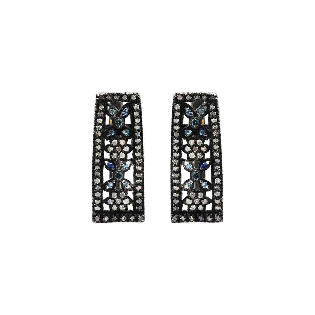 Diamond And Natural Blue Sapphire Gemstone 925 Sterling Silver Earring