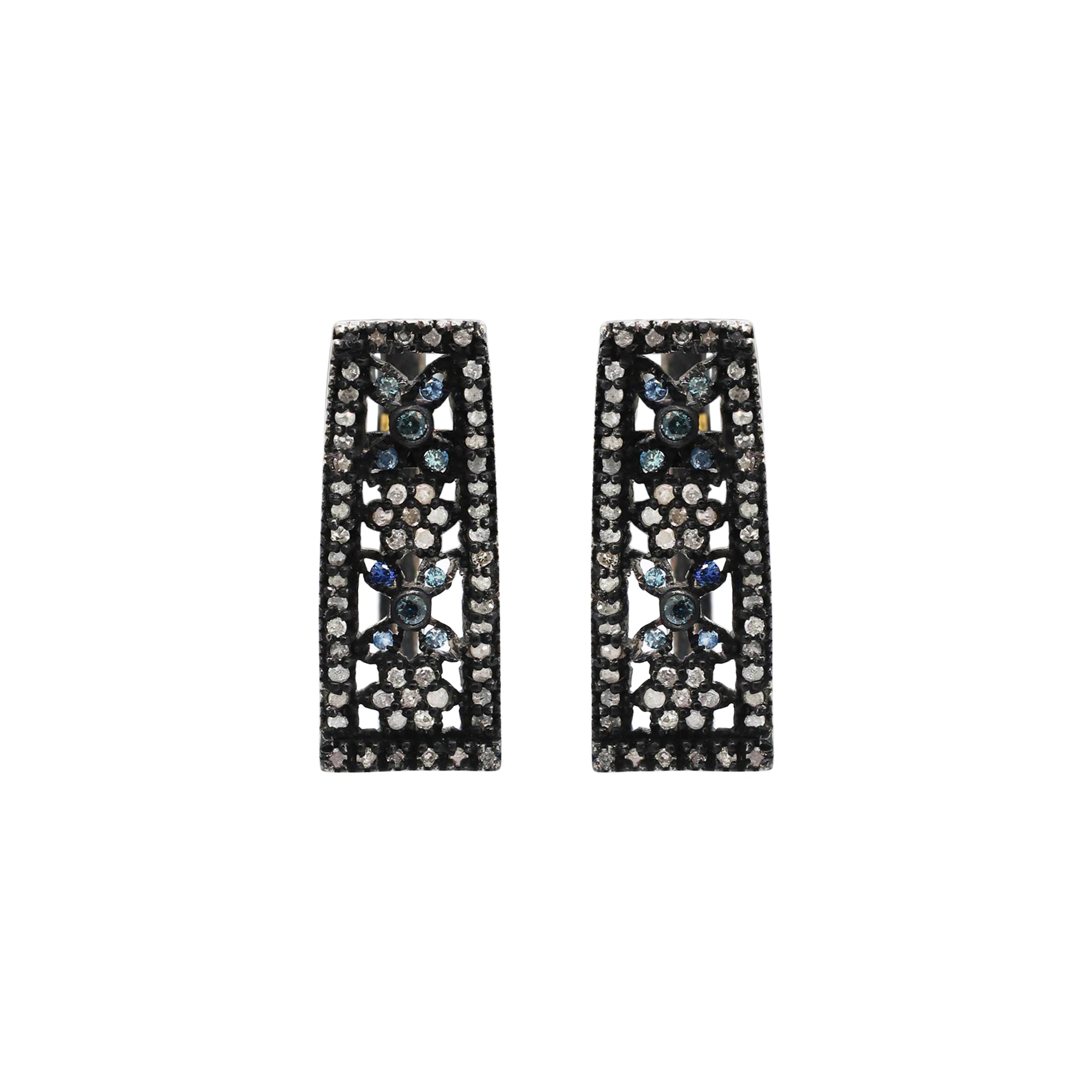 Diamond And Natural Blue Sapphire Gemstone 925 Sterling Silver Earring