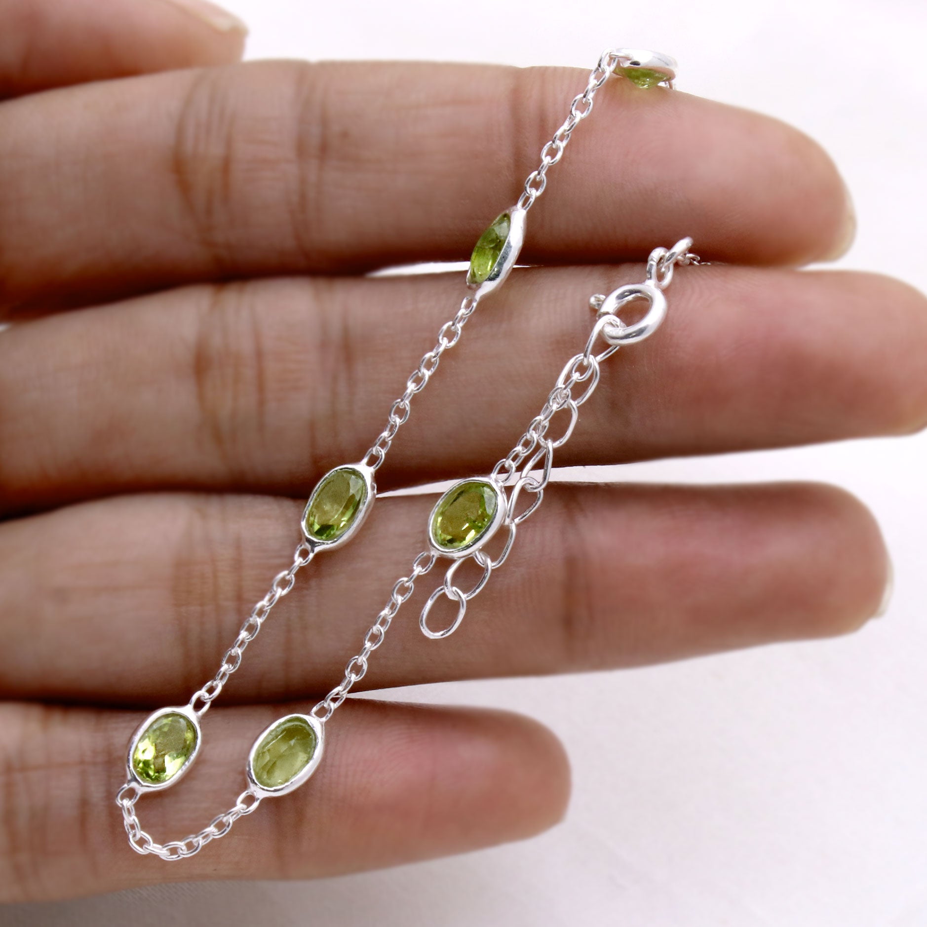 Handmade Natural Peridot Silver Bracelet | Minimal Dainty Gemstone Chain Wrist Bracelet.