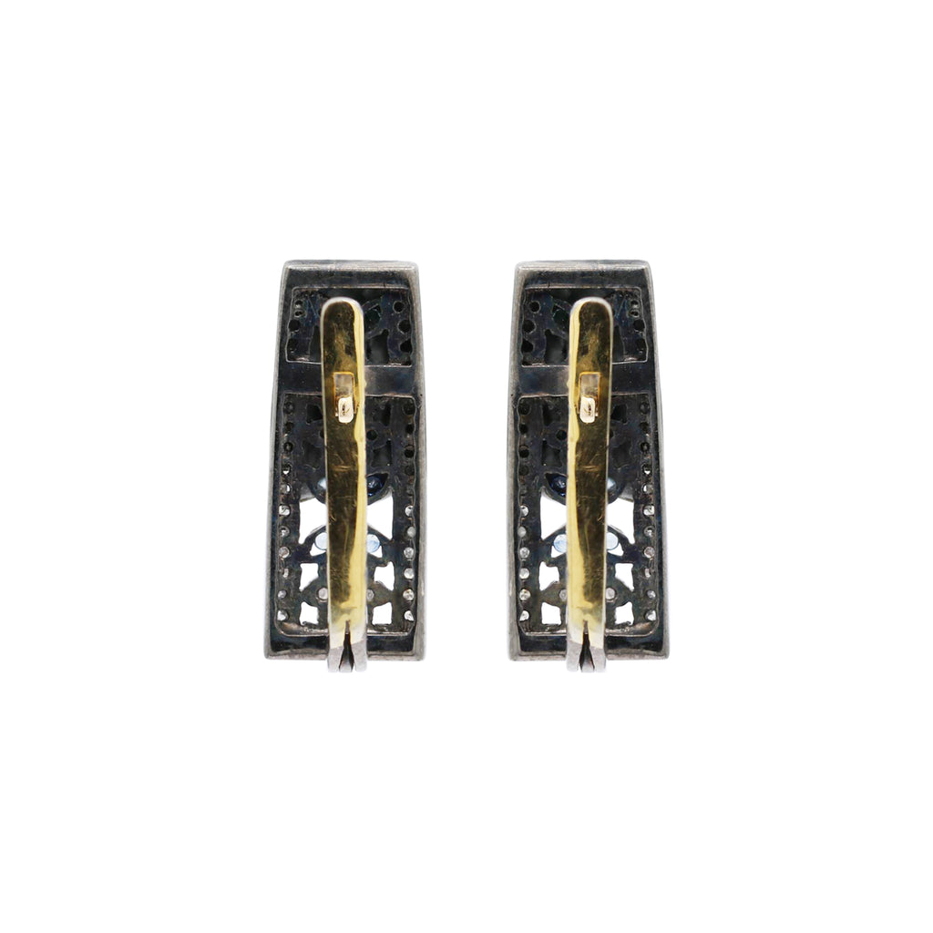 Diamond And Natural Blue Sapphire Gemstone 925 Sterling Silver Earring