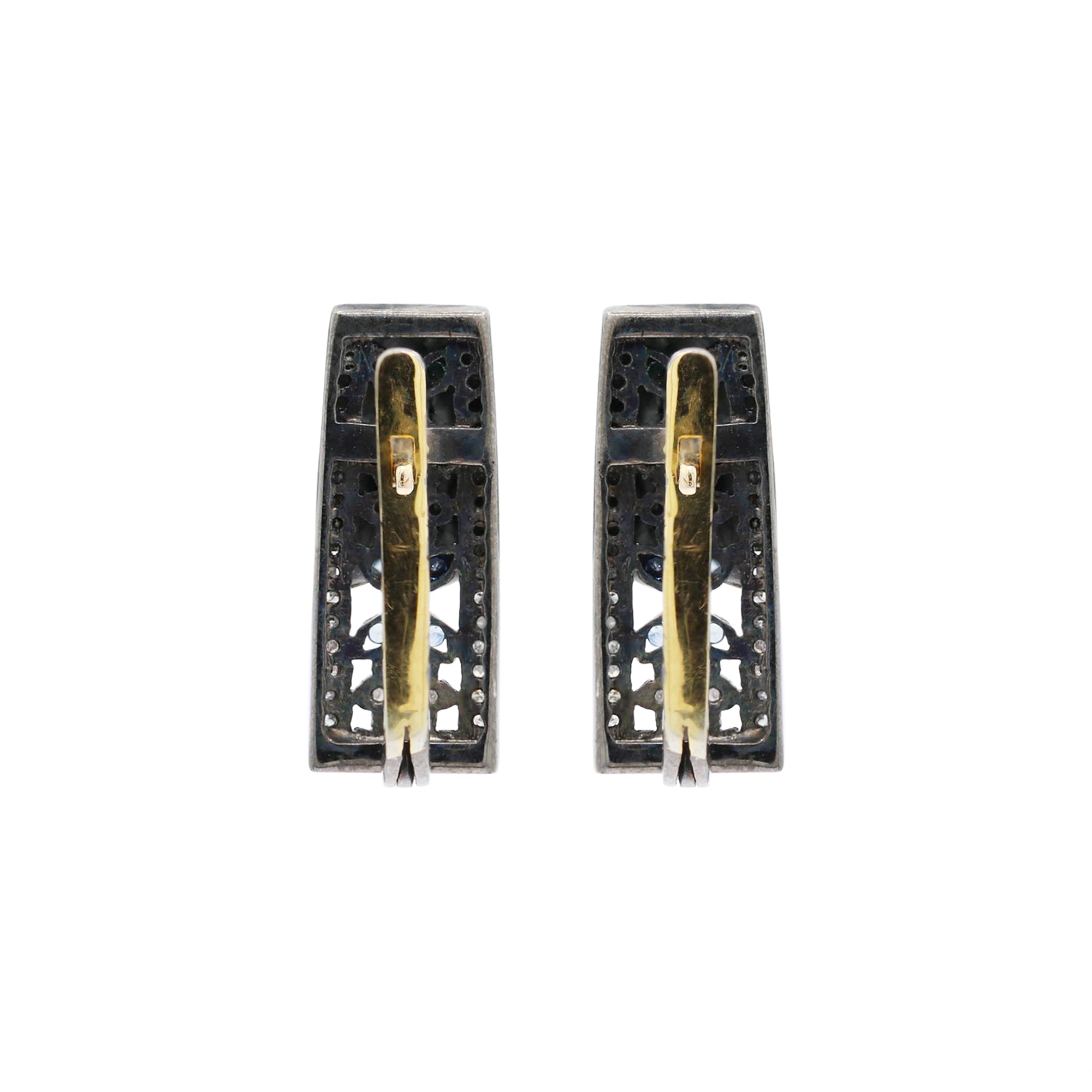 Diamond And Natural Blue Sapphire Gemstone 925 Sterling Silver Earring