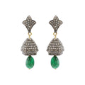 Natural Emerald And Diamond 925 Sterling Silver Drop Earrings