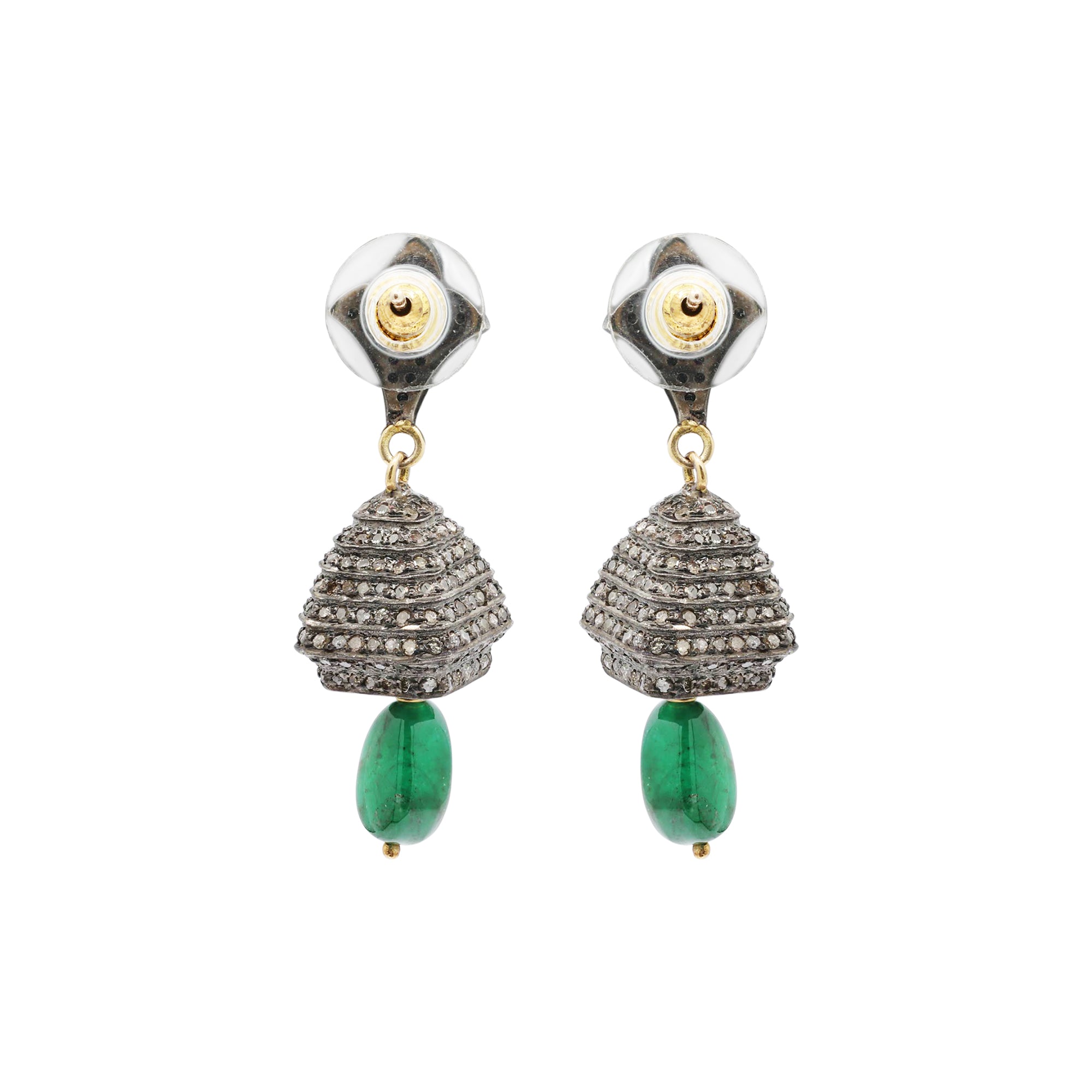 Natural Emerald And Diamond 925 Sterling Silver Drop Earrings