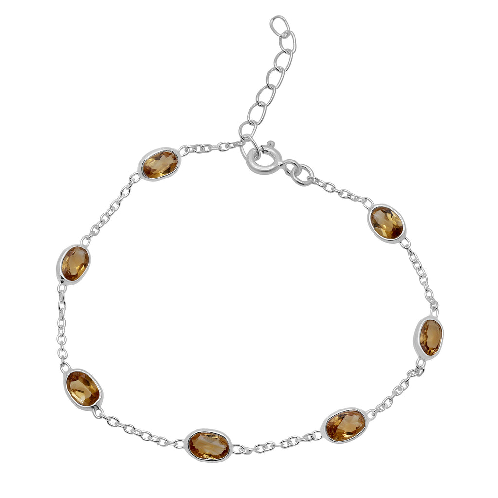 925 Sterling Silver Natural Citrine Bracelet | Handmade Gemstone Chain Wrist Bracelet.