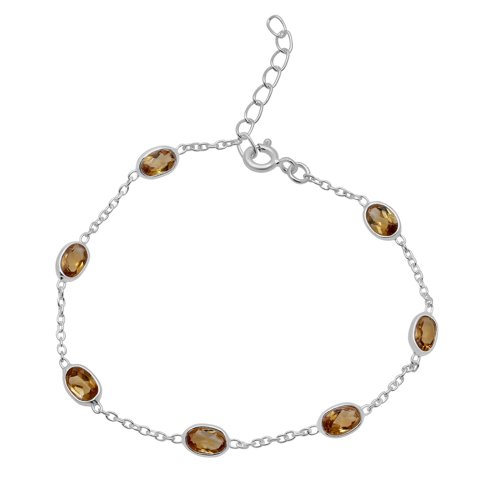 925 Sterling Silver Natural Citrine Bracelet | Handmade Gemstone Chain Wrist Bracelet.
