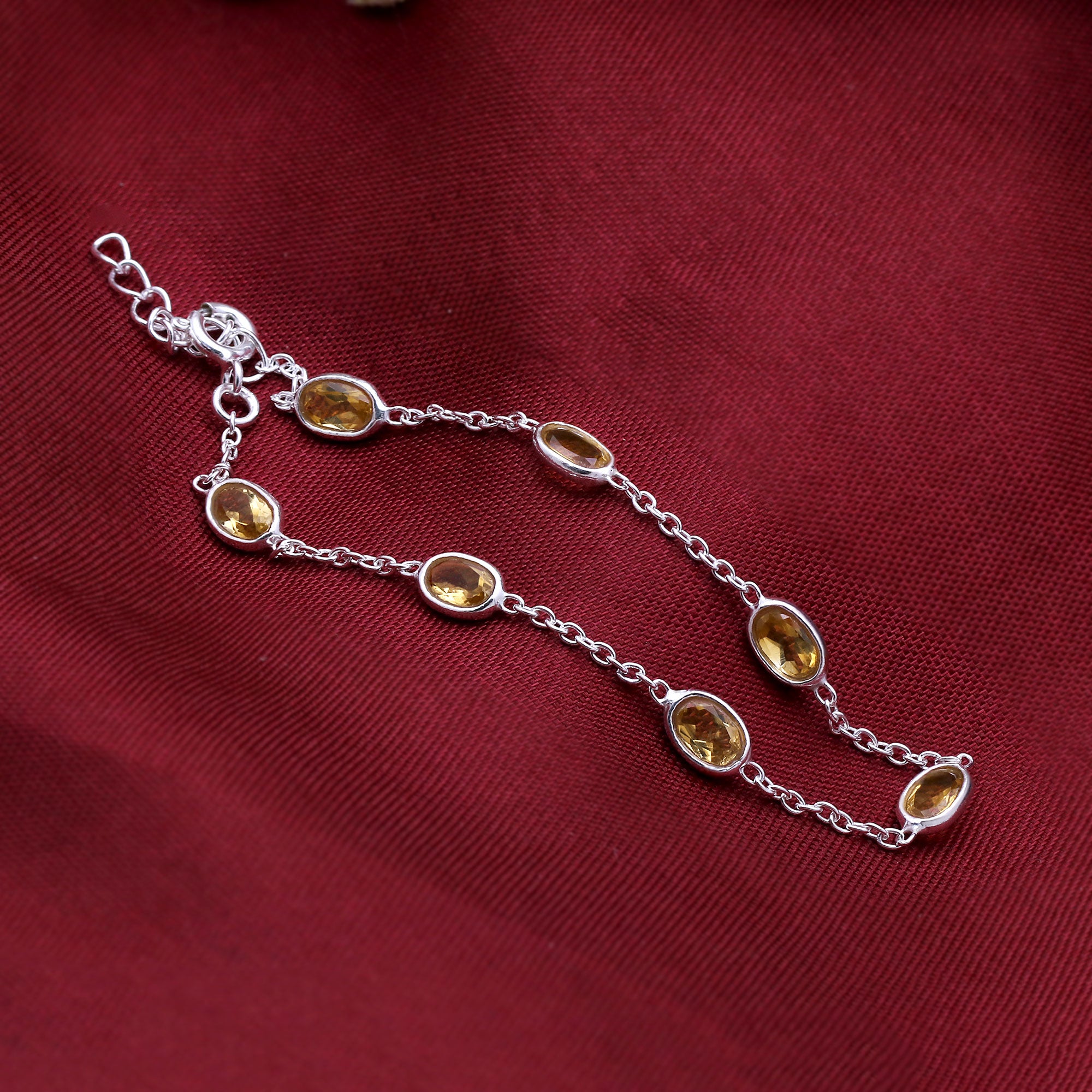 925 Sterling Silver Natural Citrine Bracelet | Handmade Gemstone Chain Wrist Bracelet.