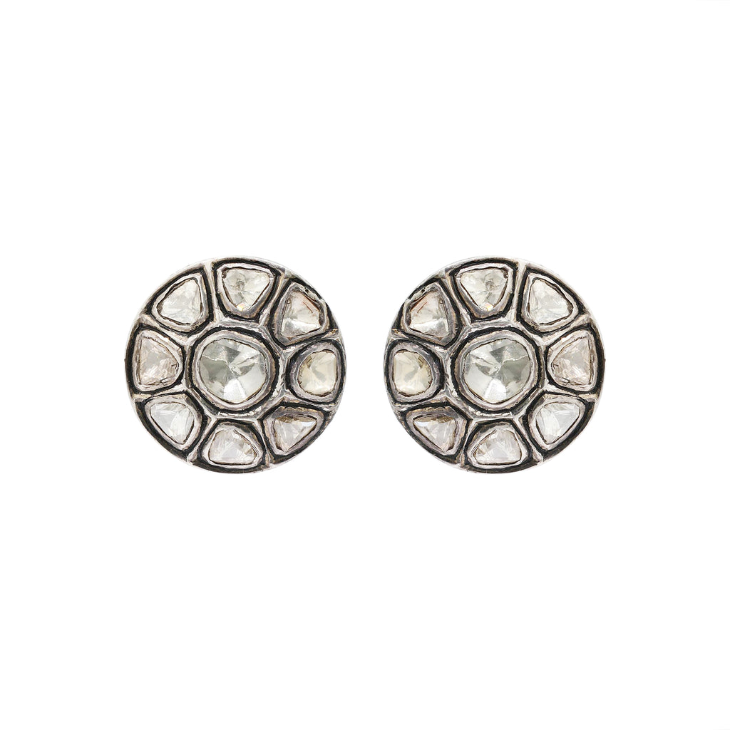Polki Diamond 925 Sterling Silver Designer Stud For Women's
