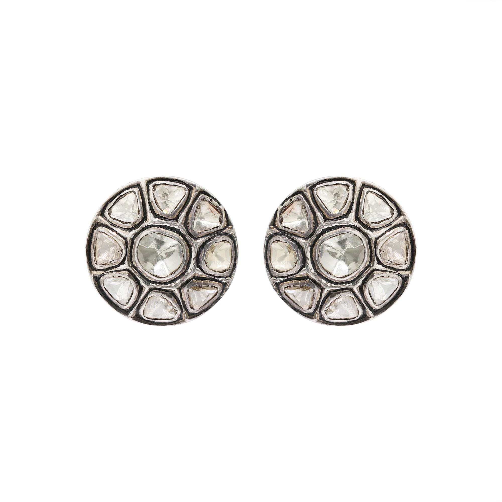 Polki Diamond 925 Sterling Silver Designer Stud For Women's