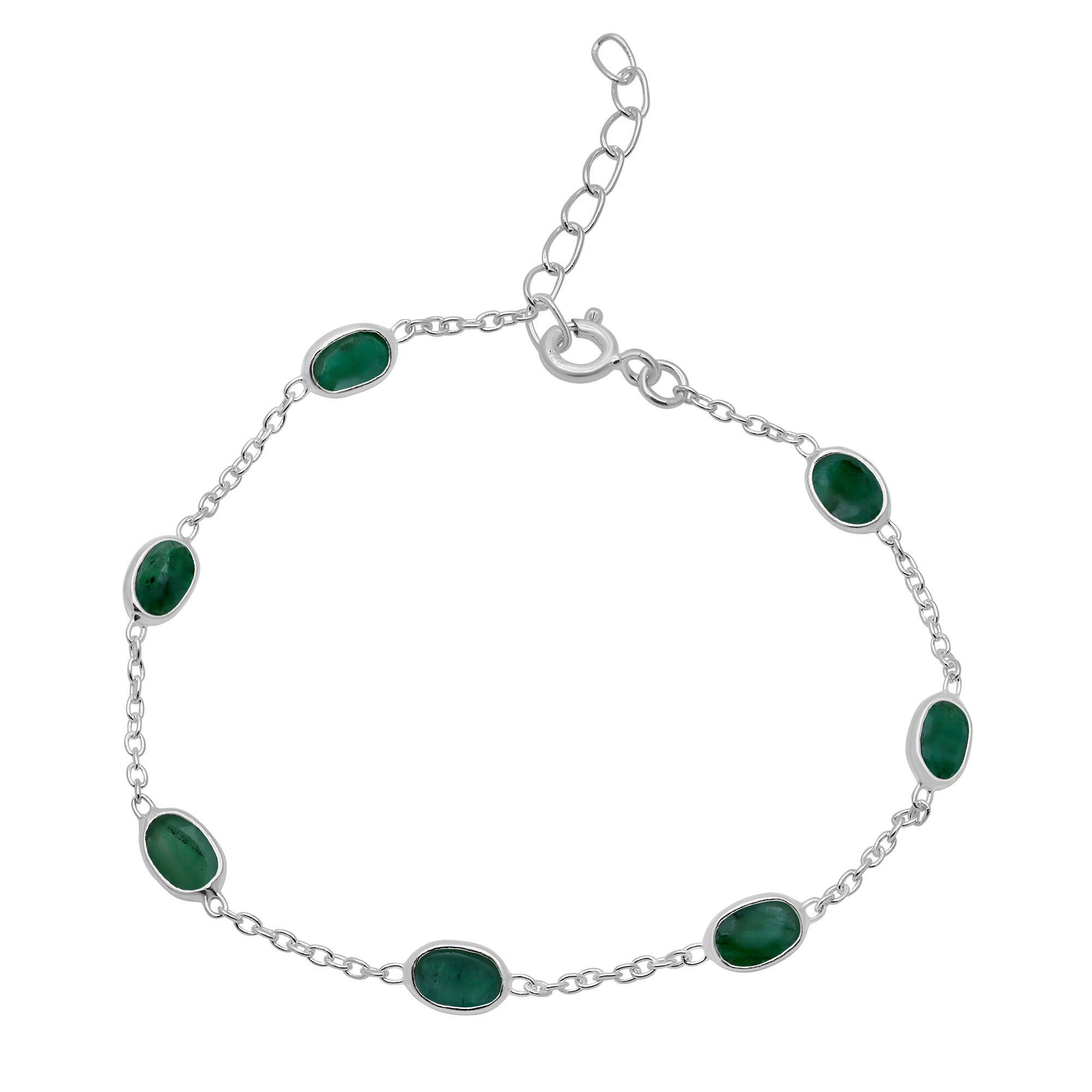 Natural Emerald Silver Bracelet | Gemstone Chain Wrist Bracelet | Handmade Jewelry.