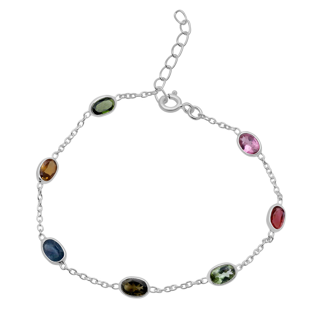 Natural Multi Tourmaline Bracelet | Sterling Silver Bracelet | Handmade Jewelry.