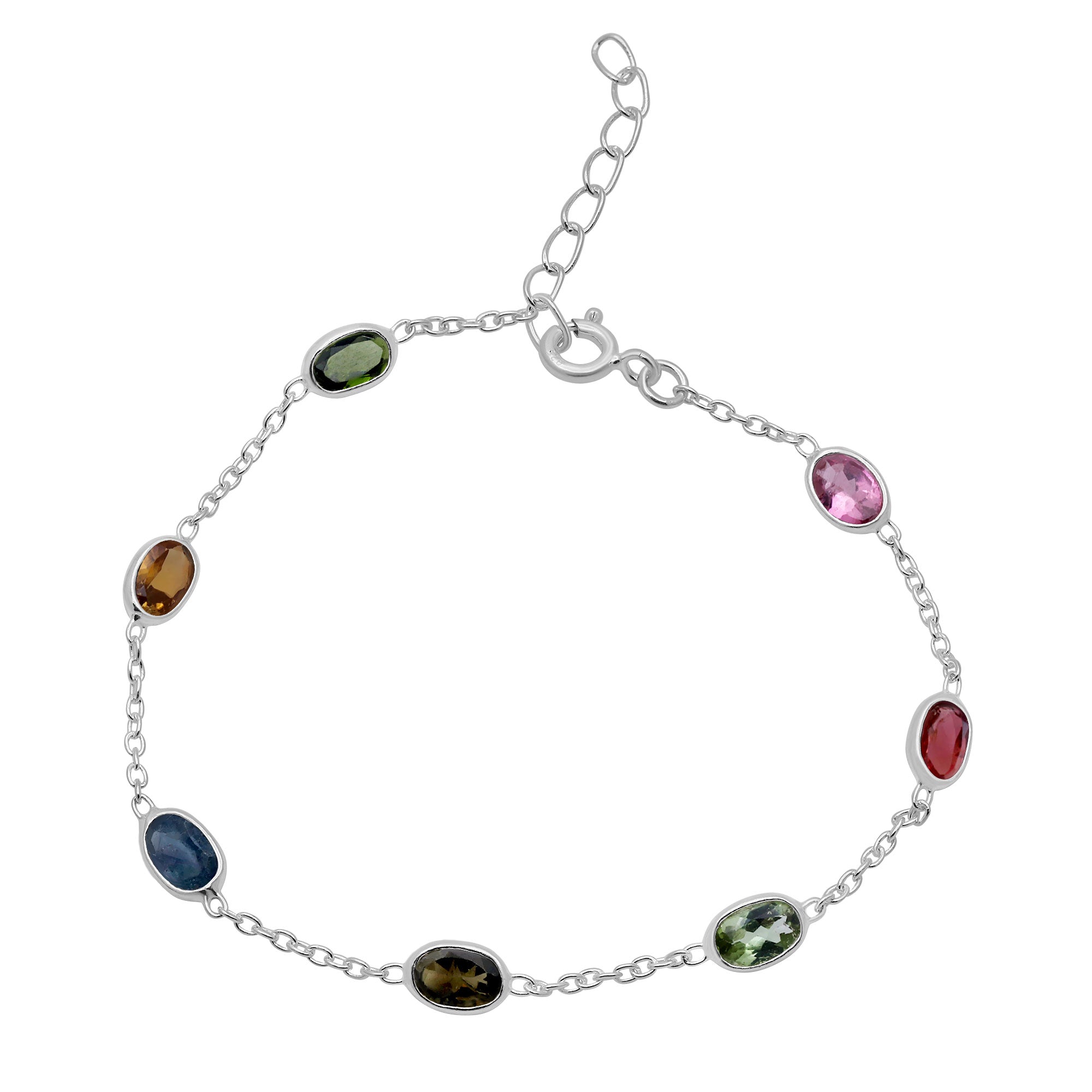 Natural Multi Tourmaline Bracelet | Sterling Silver Bracelet | Handmade Jewelry.