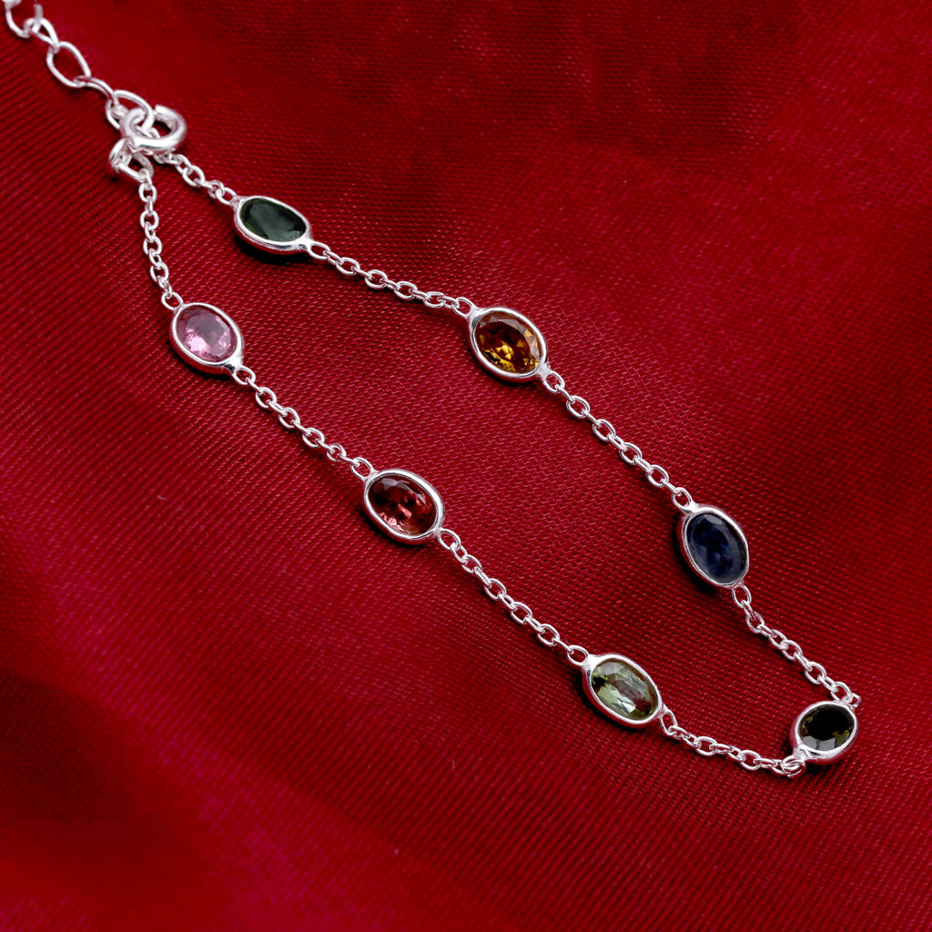 Natural Multi Tourmaline Bracelet | Sterling Silver Bracelet | Handmade Jewelry.