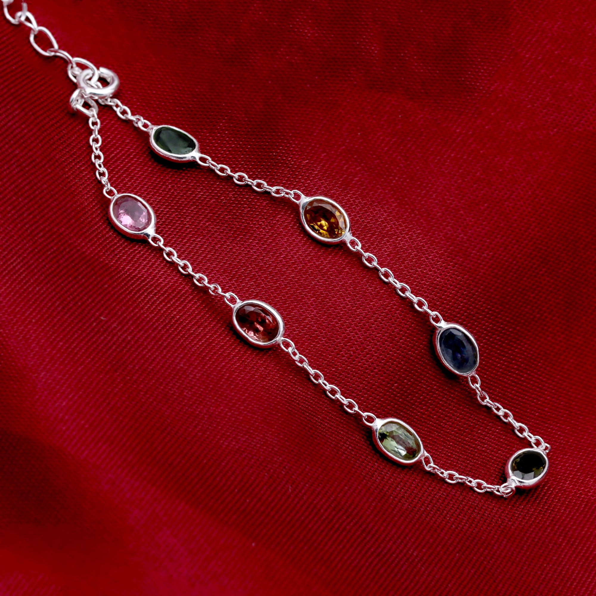 Natural Multi Tourmaline Bracelet | Sterling Silver Bracelet | Handmade Jewelry.
