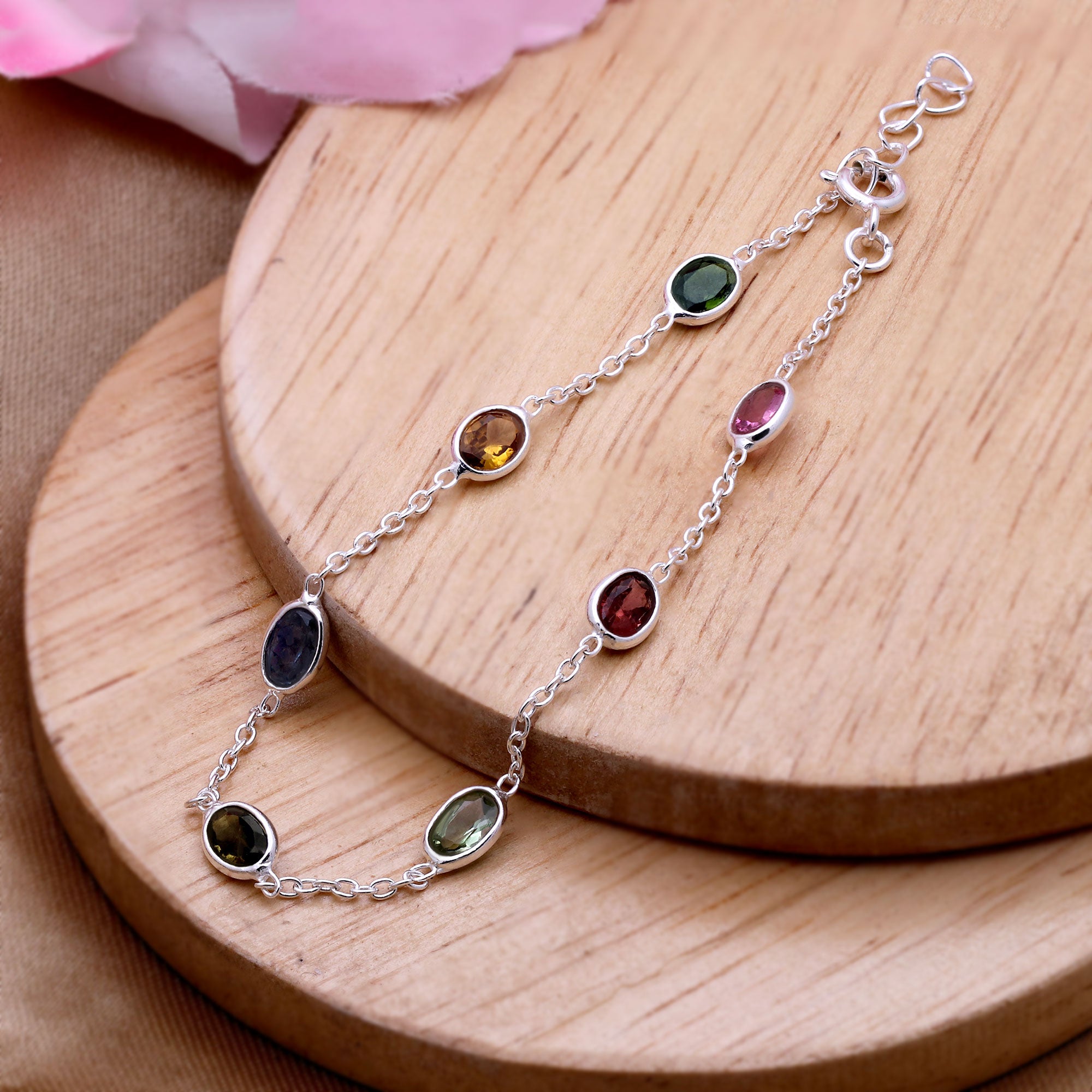Natural Multi Tourmaline Bracelet | Sterling Silver Bracelet | Handmade Jewelry.