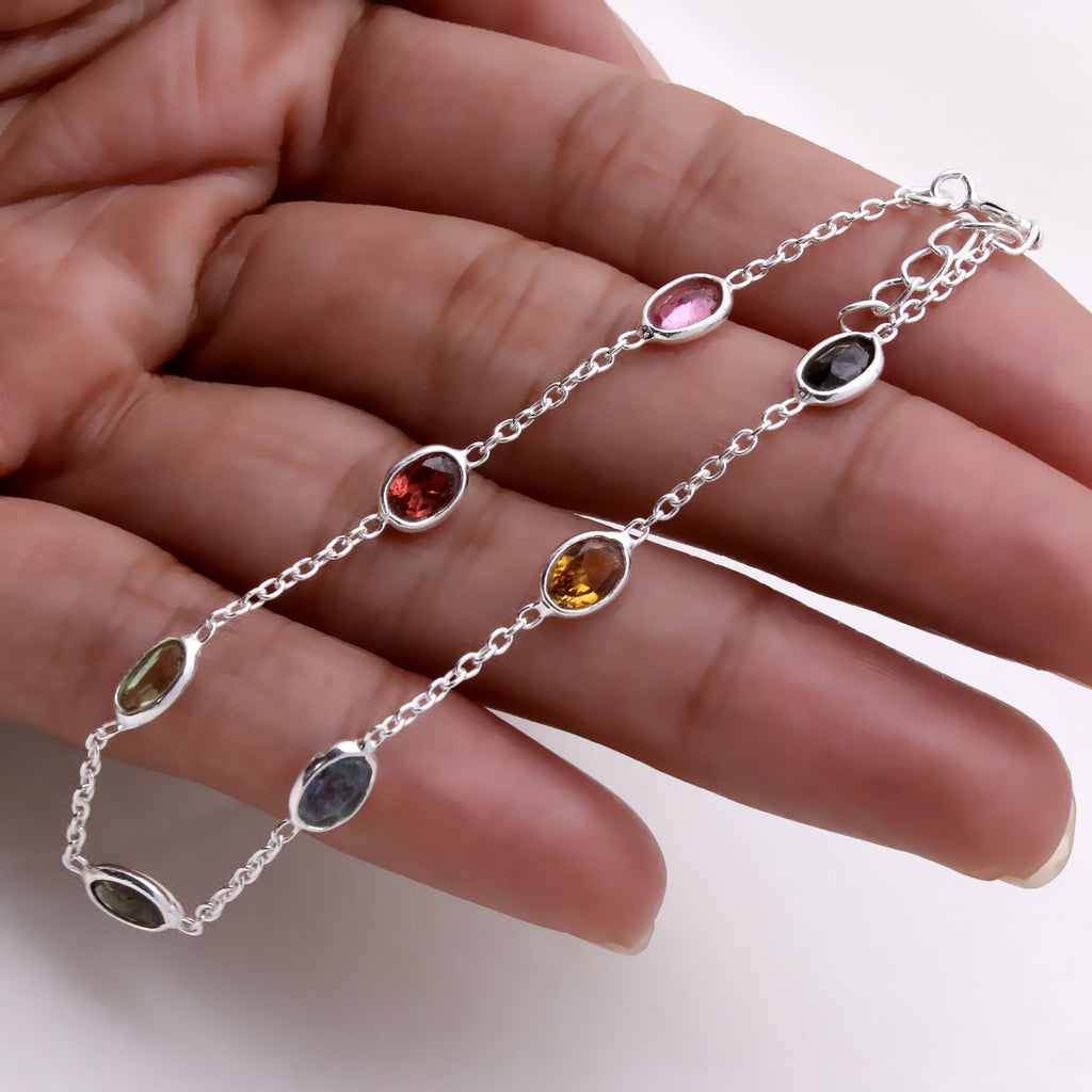 Natural Multi Tourmaline Bracelet | Sterling Silver Bracelet | Handmade Jewelry.