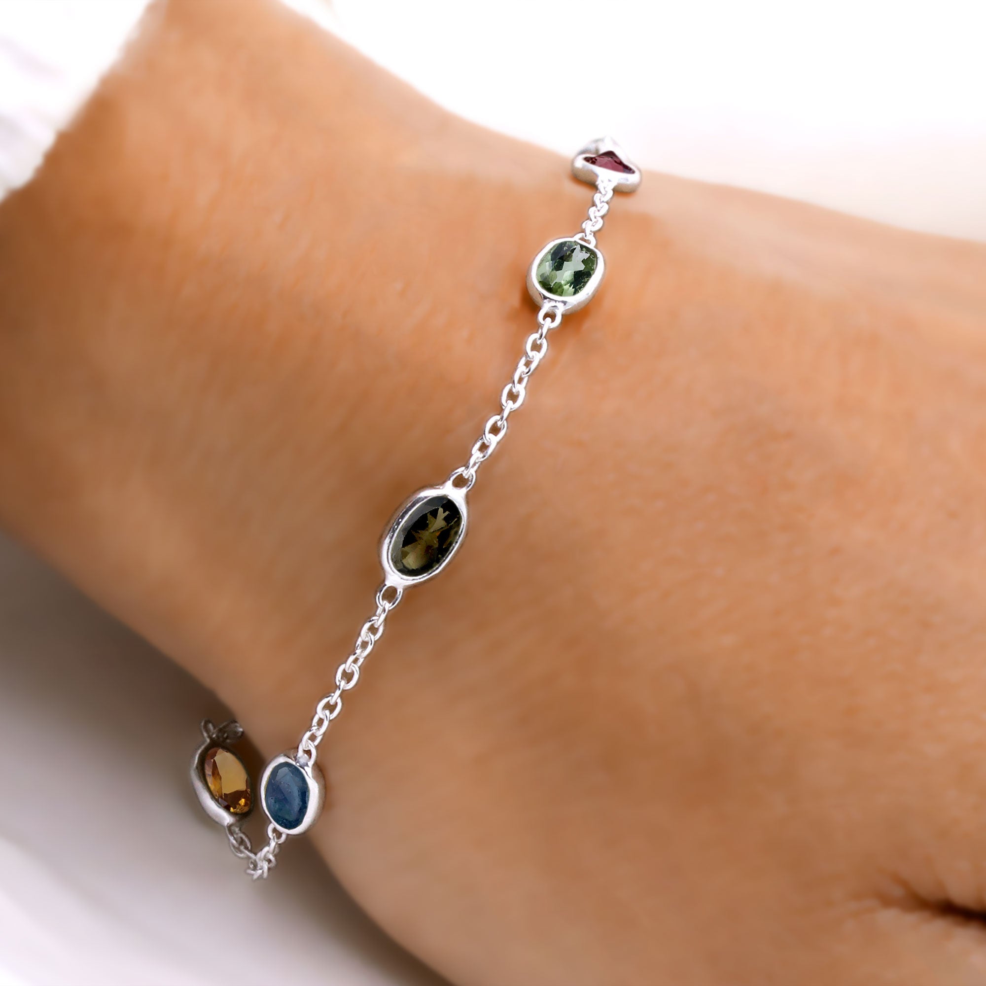 Natural Multi Tourmaline Bracelet | Sterling Silver Bracelet | Handmade Jewelry.