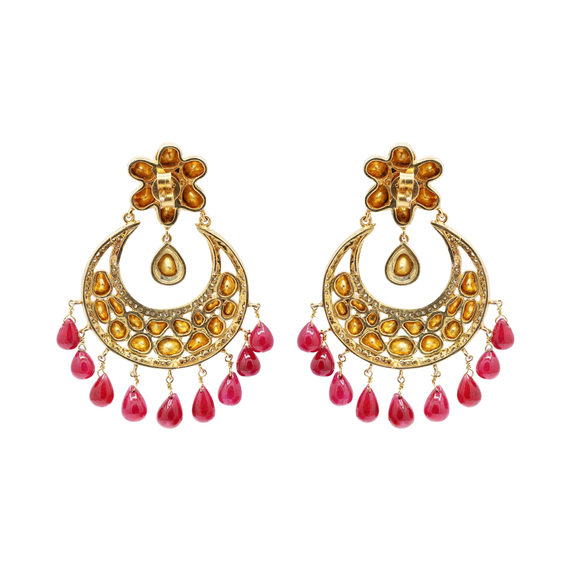Natural Ruby With Polki Diamond 925 Sterling Silver Gold Plated Earring