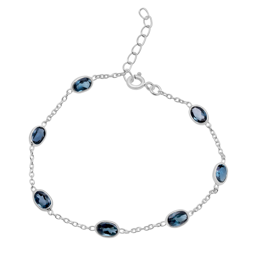 Natural London Blue Topaz Silver Bracelet | Handmade Gemstone Chain Bracelet | December Birthstone.