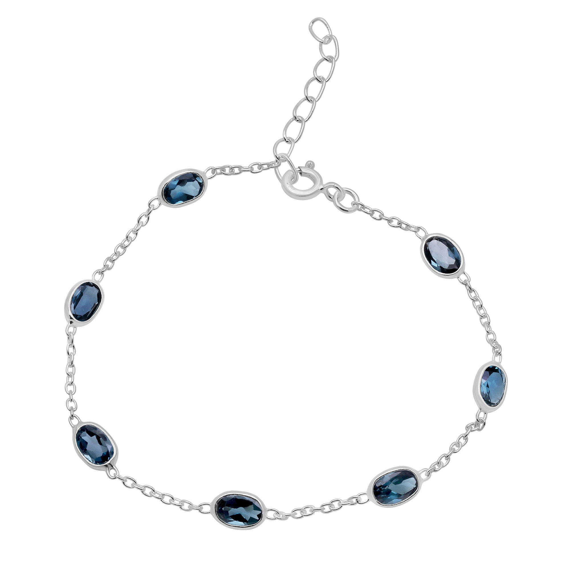 Natural London Blue Topaz Silver Bracelet | Handmade Gemstone Chain Bracelet | December Birthstone.
