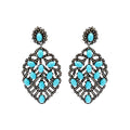 Turquoise And Diamond 925 Sterling Silver Leaf Design Drop Silver Earring