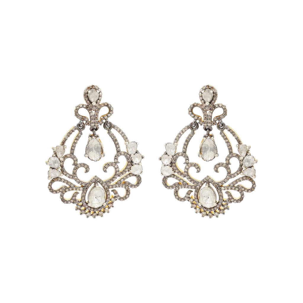 Beautiful Polki Diamond 925 Sterling Silver Gold Plated Drop Earrings