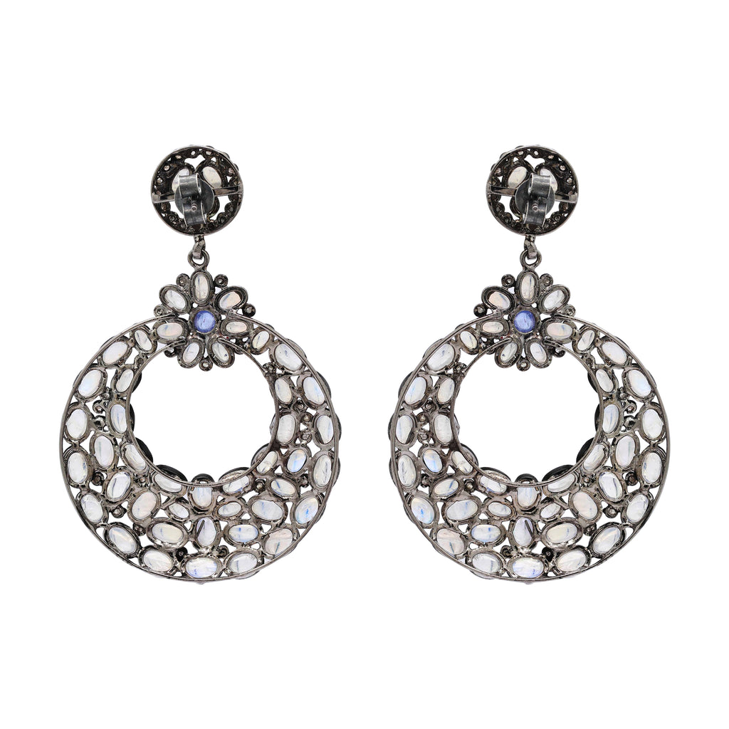 Natural Moonstone And Diamond 925 Sterling Silver Jumka Earring