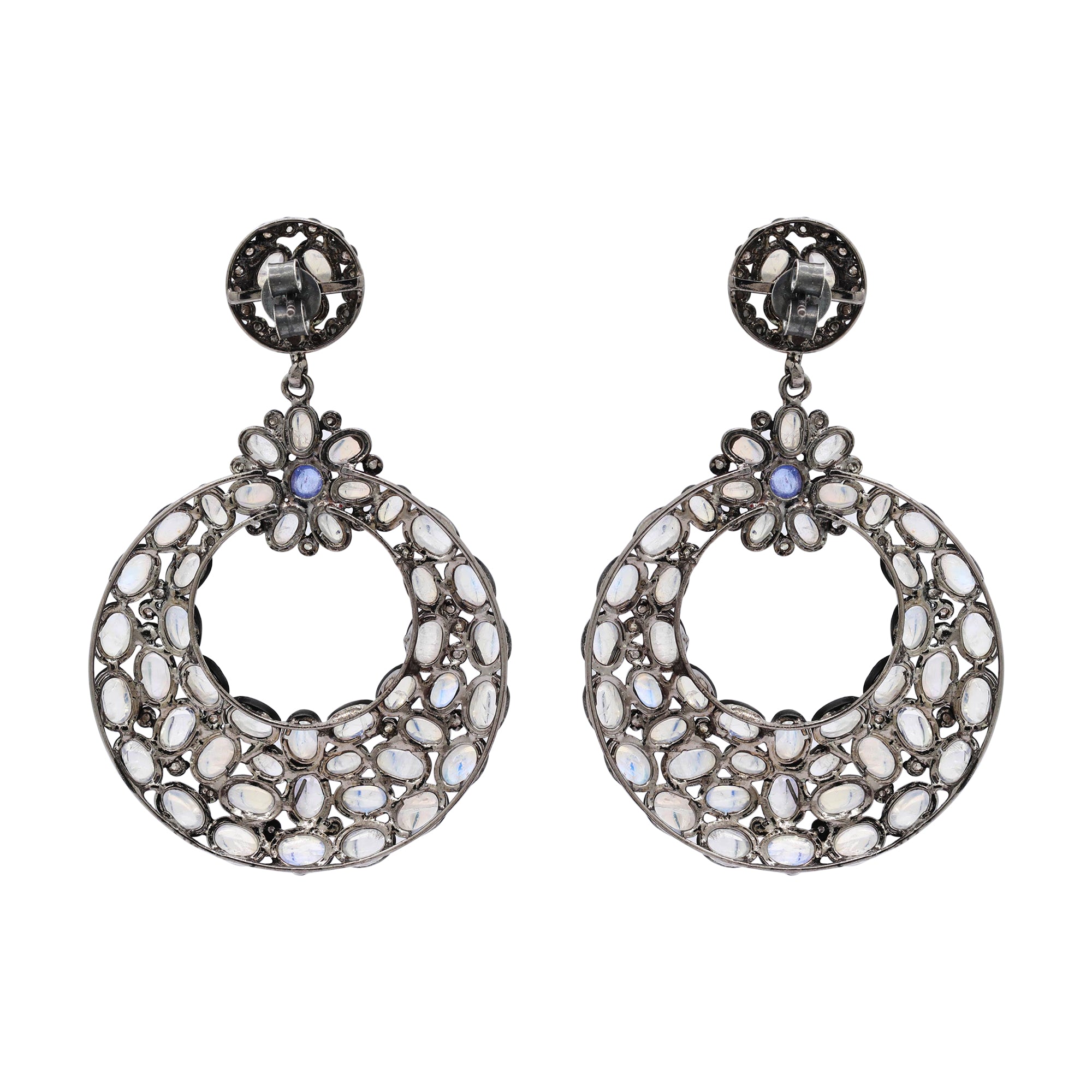 Natural Moonstone And Diamond 925 Sterling Silver Jumka Earring