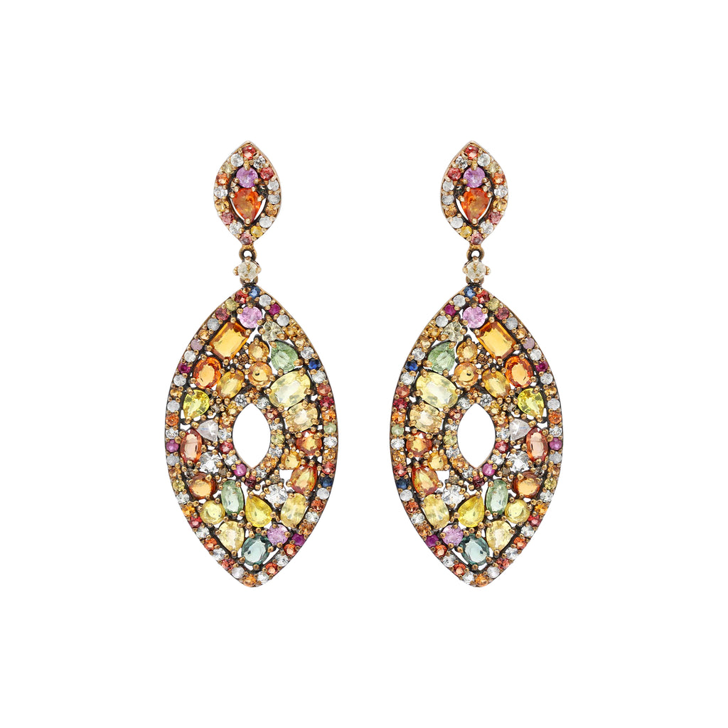 Multi Sapphire And Diamond 925 Sterling Silver Gold Plated Earring