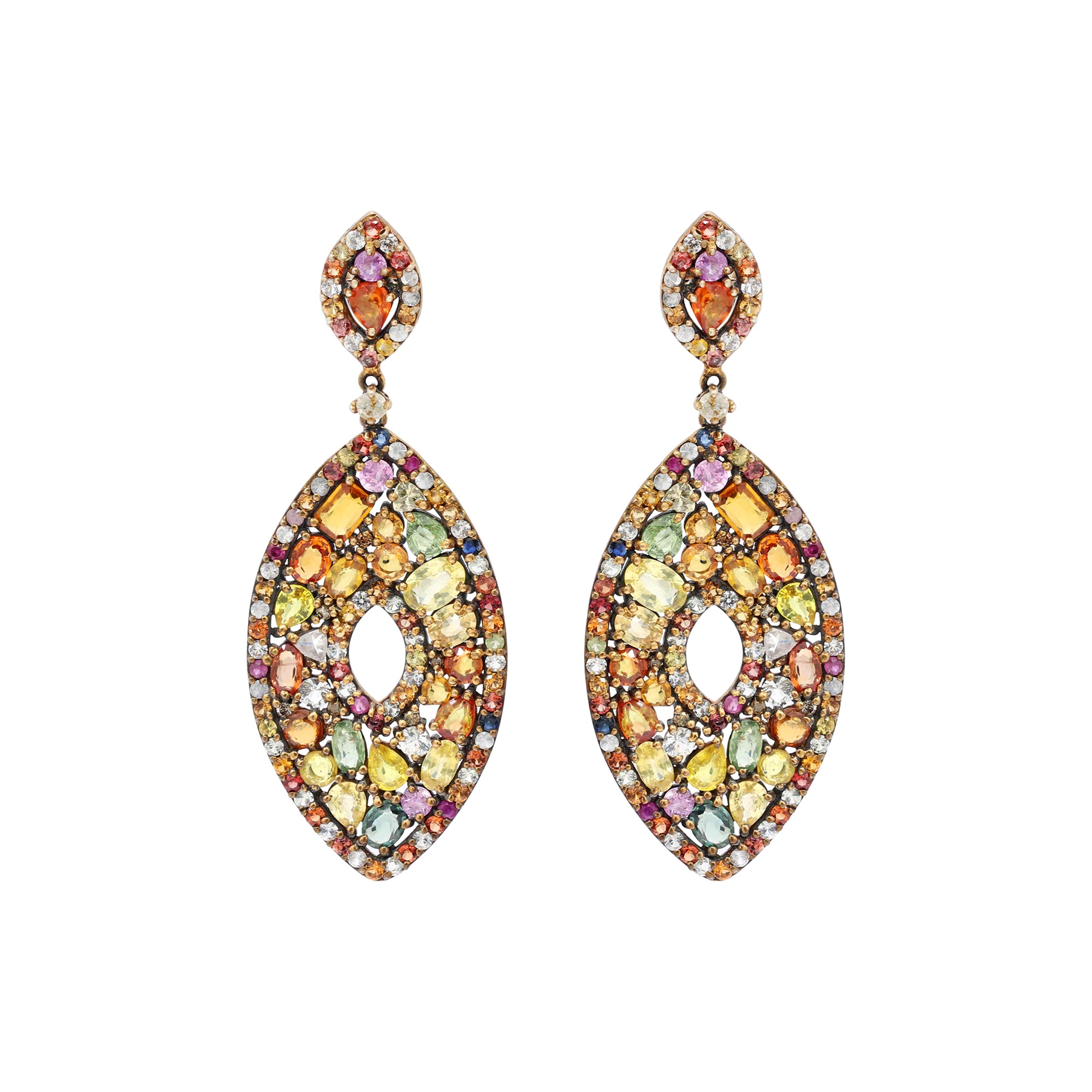 Multi Sapphire And Diamond 925 Sterling Silver Gold Plated Earring