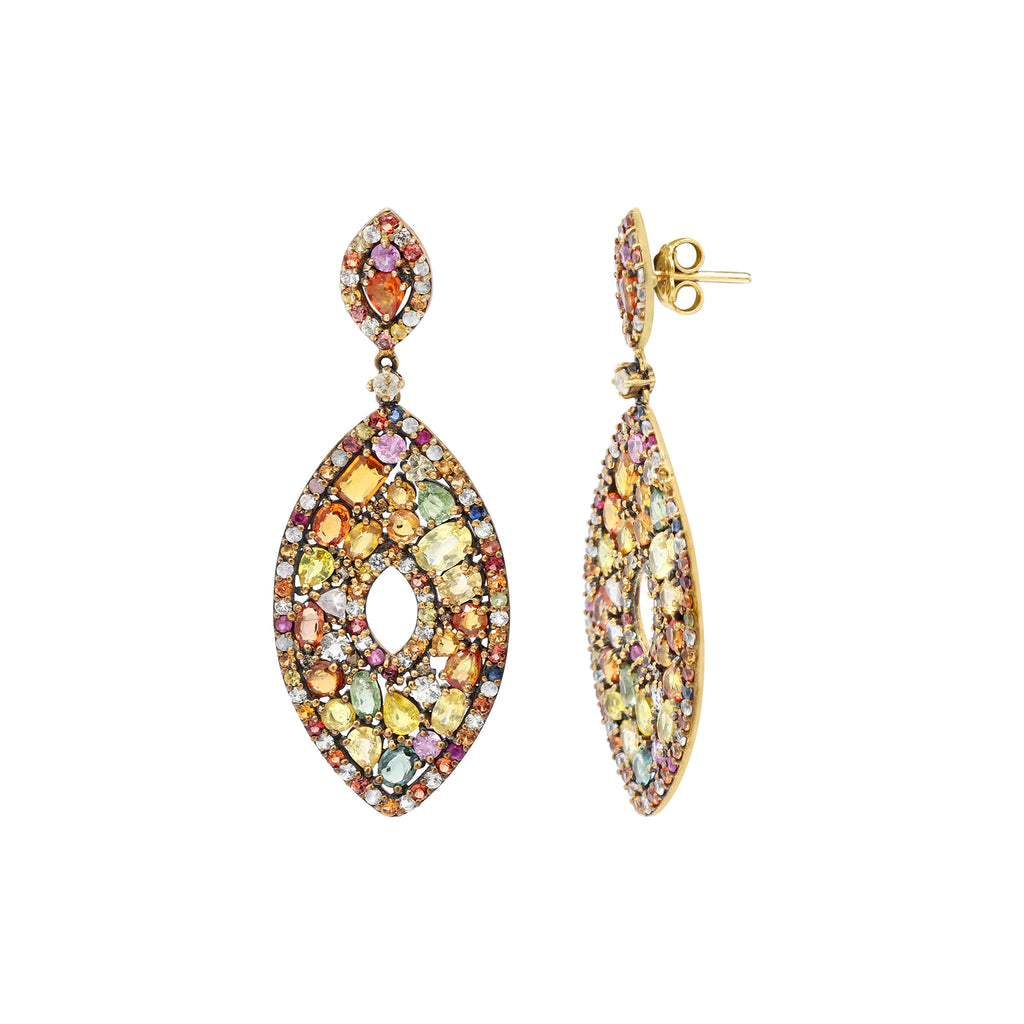 Multi Sapphire And Diamond 925 Sterling Silver Gold Plated Earring