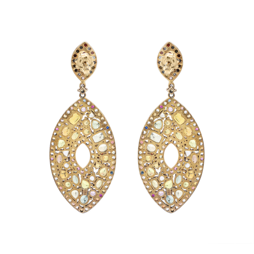 Multi Sapphire And Diamond 925 Sterling Silver Gold Plated Earring