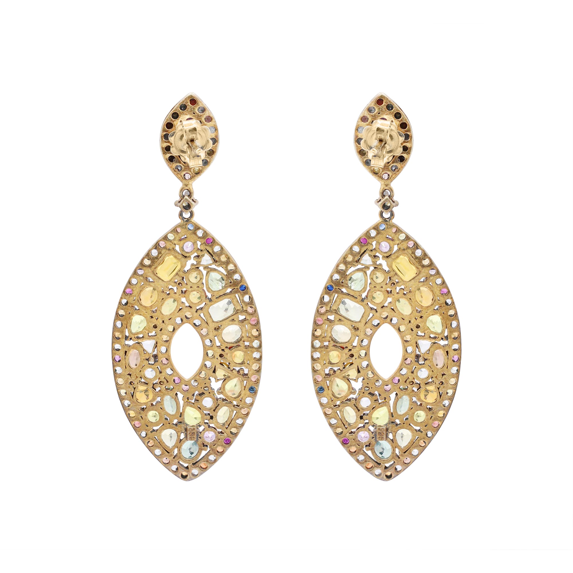 Multi Sapphire And Diamond 925 Sterling Silver Gold Plated Earring