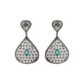 Natural Emerald And Diamond 925 Sterling Silver Drop Earring