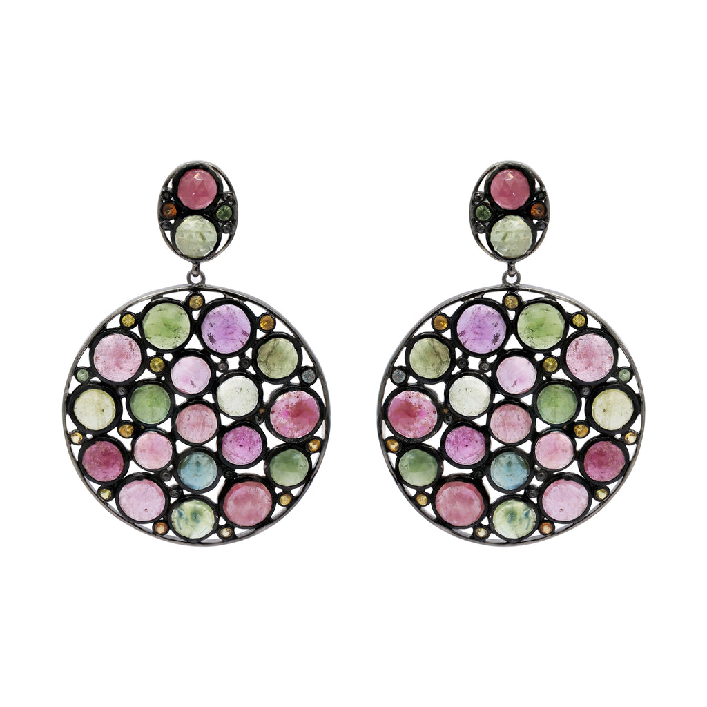 925 Sterling Silver Multi Sapphire And Diamond Earring