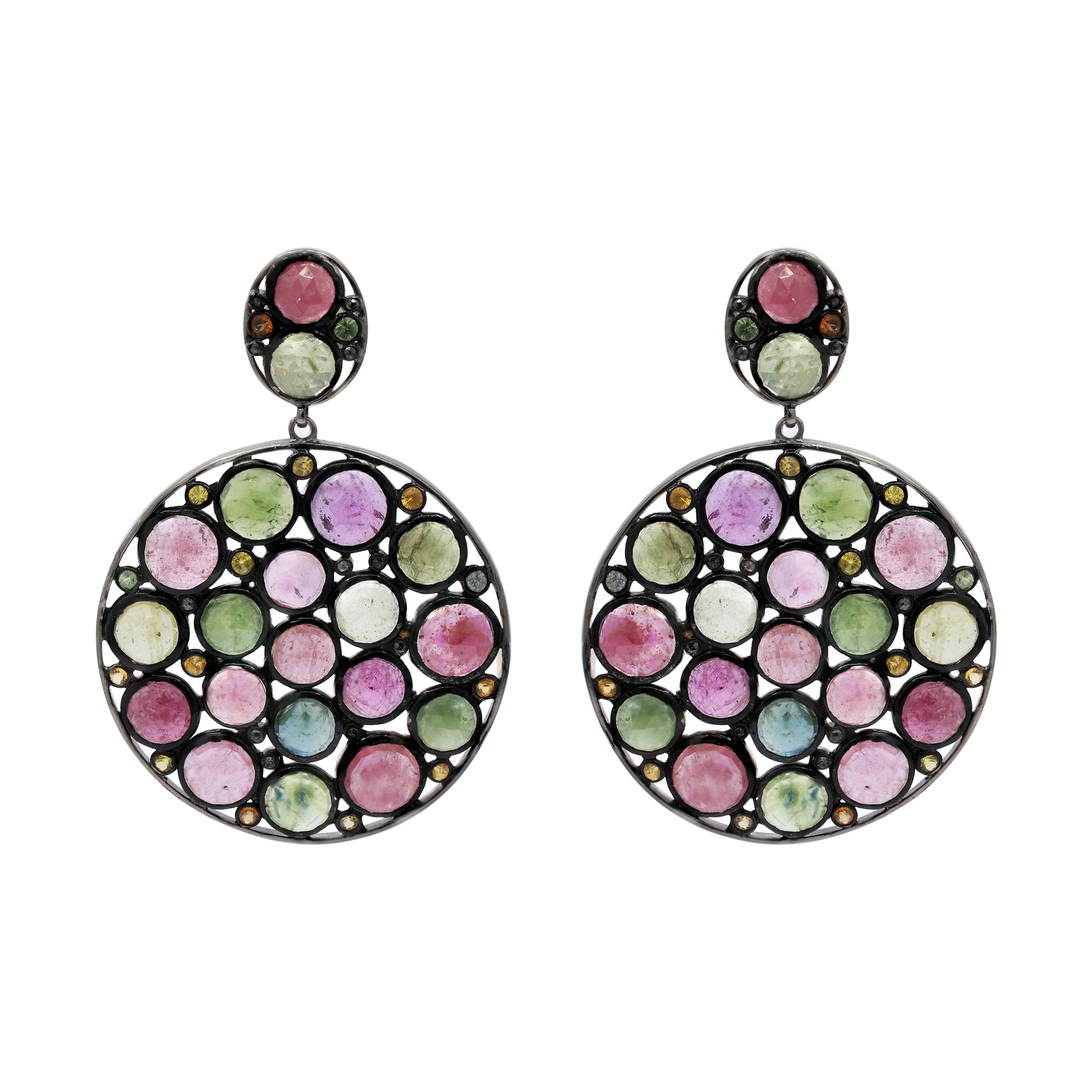 925 Sterling Silver Multi Sapphire And Diamond Earring