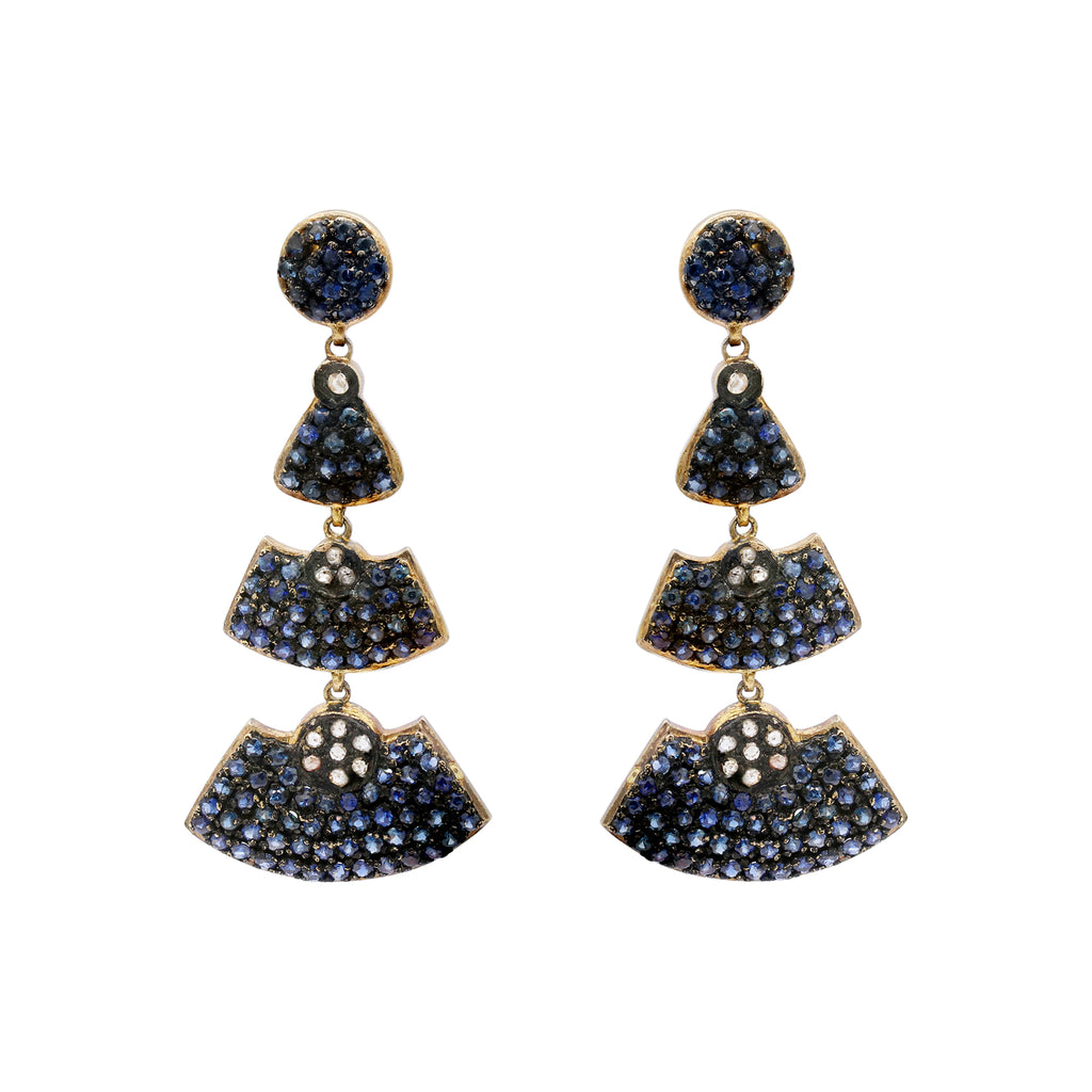 925 Sterling Silver Blue Sapphire And Diamond Drop Earring