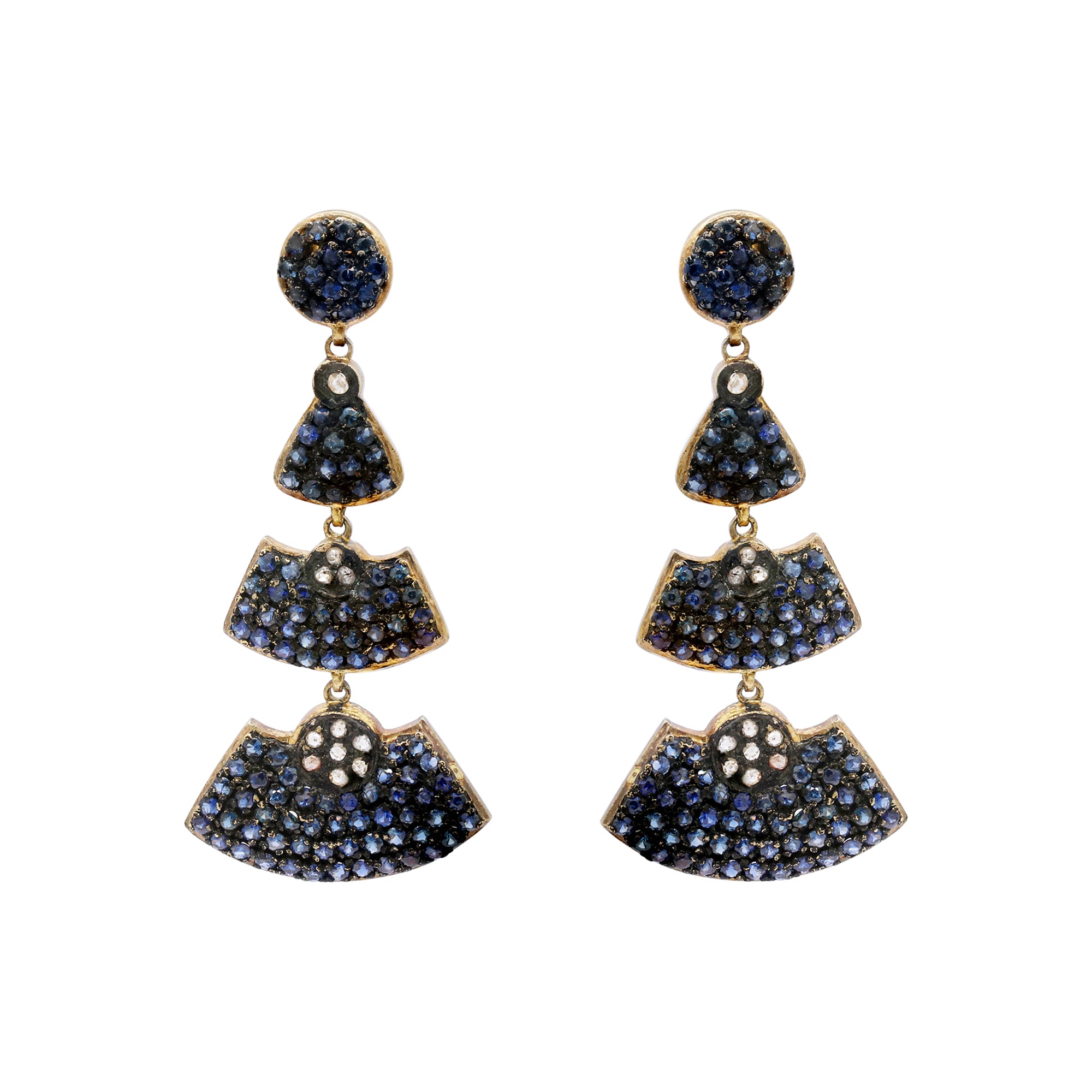925 Sterling Silver Blue Sapphire And Diamond Drop Earring