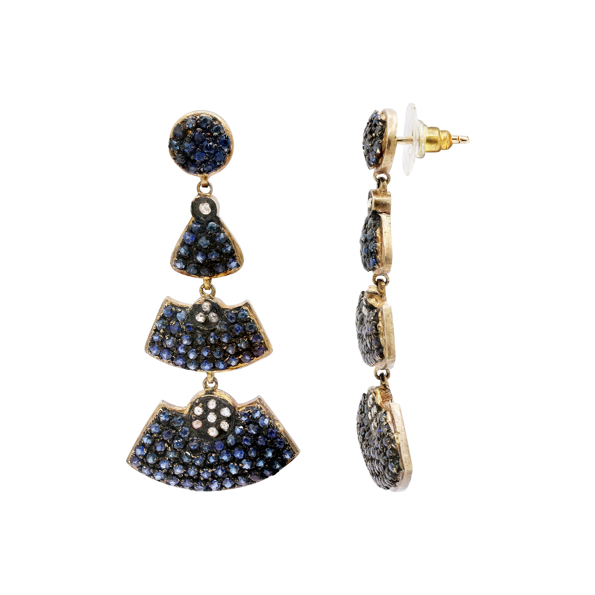 925 Sterling Silver Blue Sapphire And Diamond Drop Earring