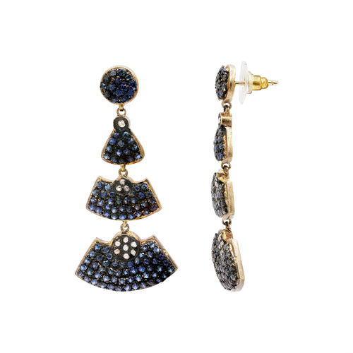 925 Sterling Silver Blue Sapphire And Diamond Drop Earring