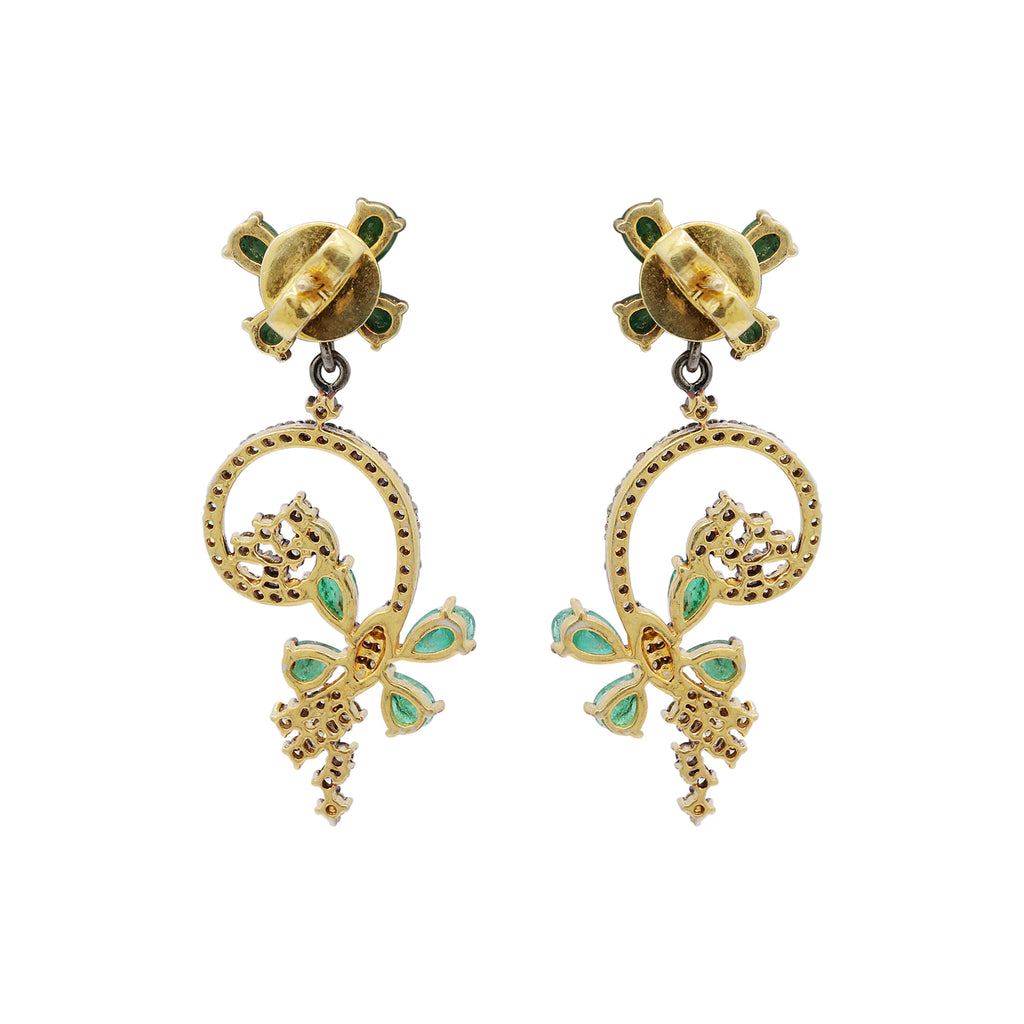 Natural Emerald Gemstone And Diamond Drop Earring 925 Sterling Silver
