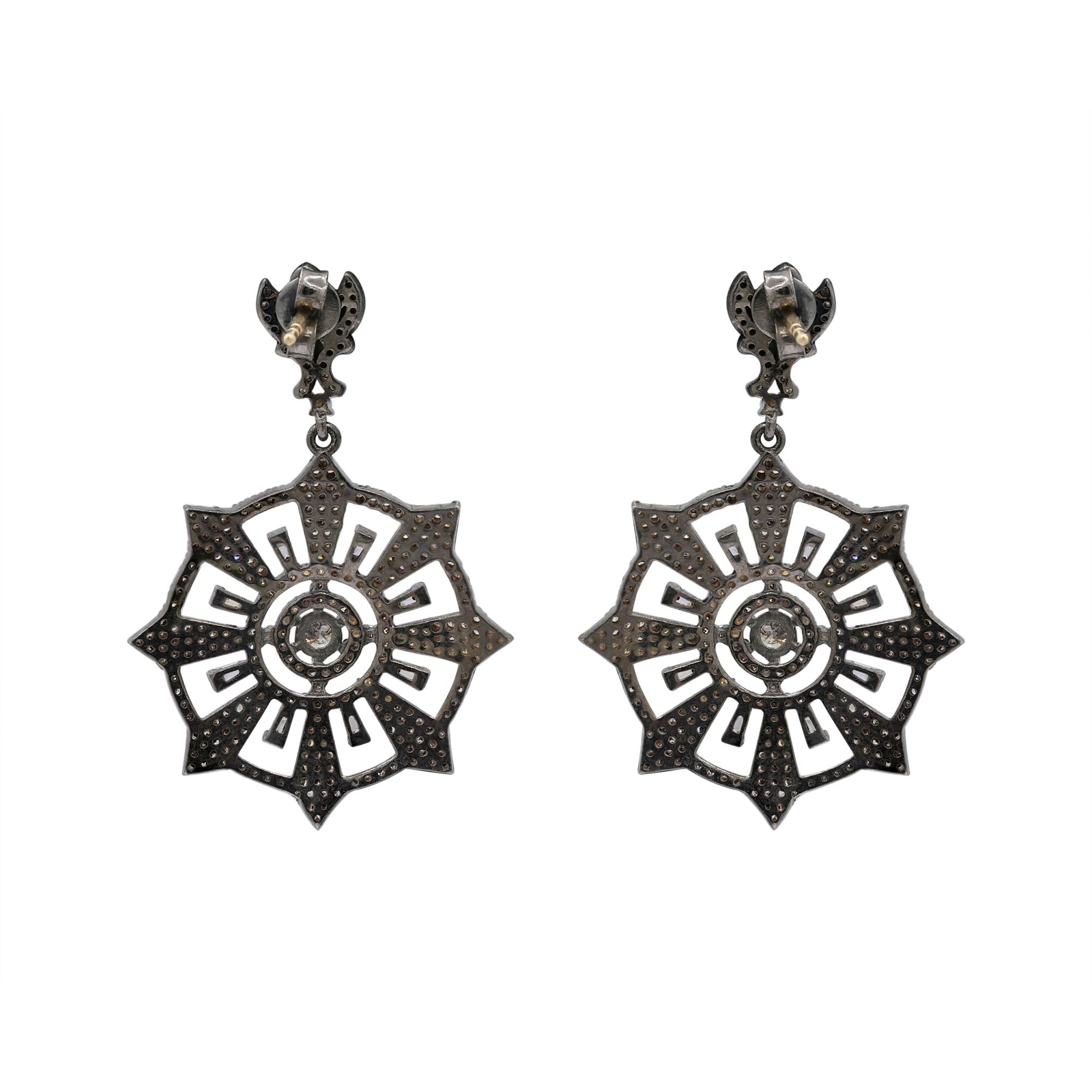 925 Sterling Silver Diamond Designer Drop Dangle Earrings