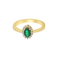 Natural Emerald Oval Cut Gemstone And Diamond Gold Ring In 14k Yellow Gold