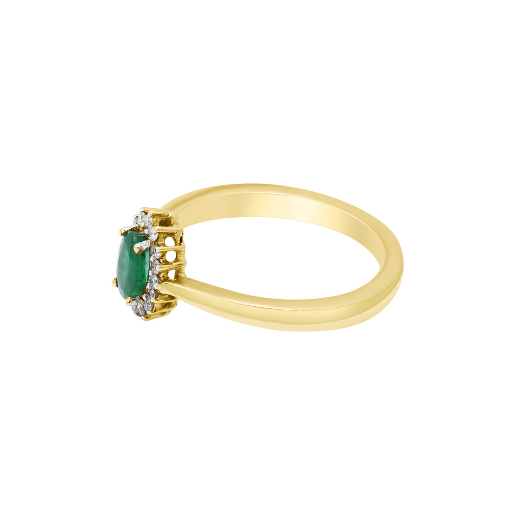 Natural Emerald Oval Cut Gemstone And Diamond Gold Ring In 14k Yellow Gold