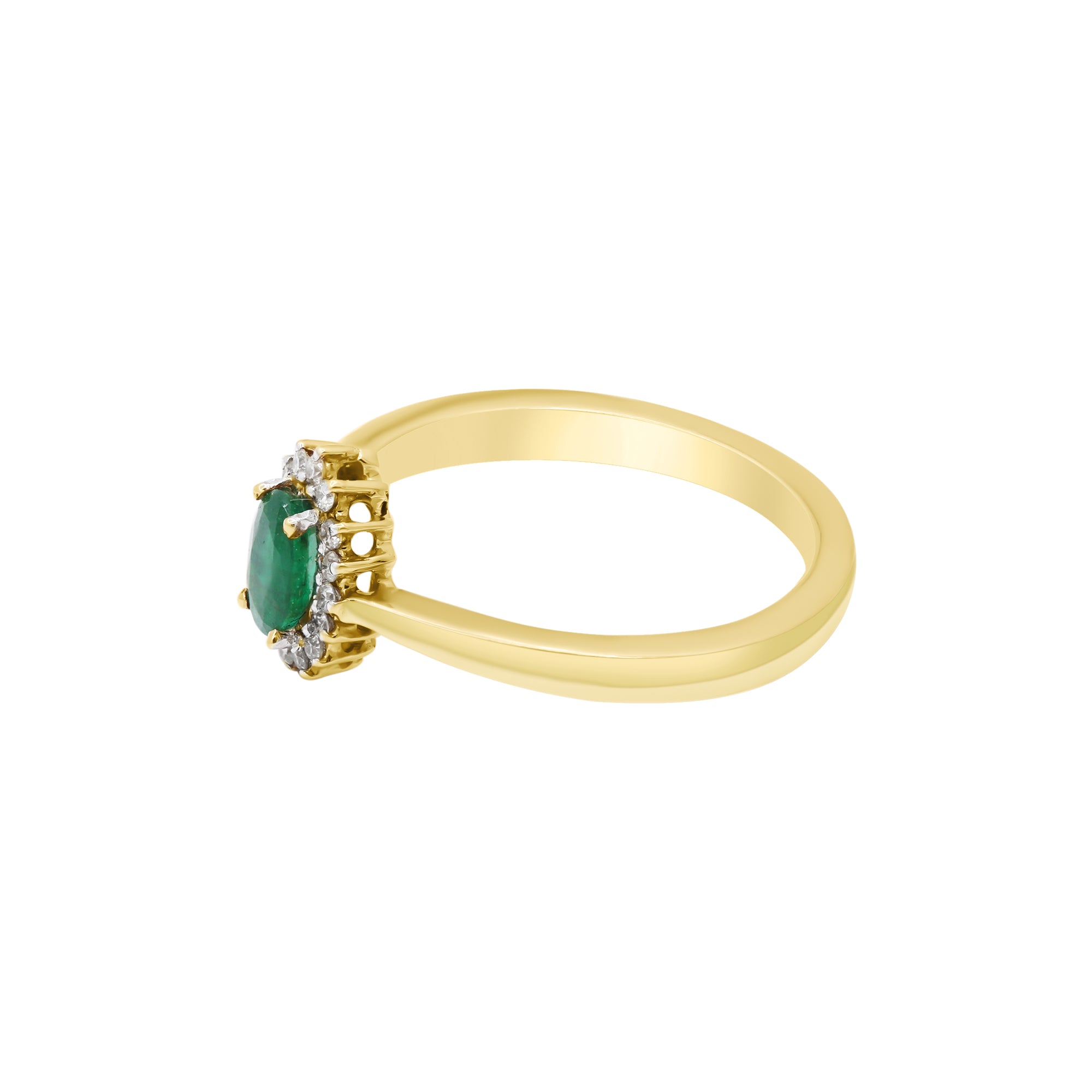 Natural Emerald Oval Cut Gemstone And Diamond Gold Ring In 14k Yellow Gold
